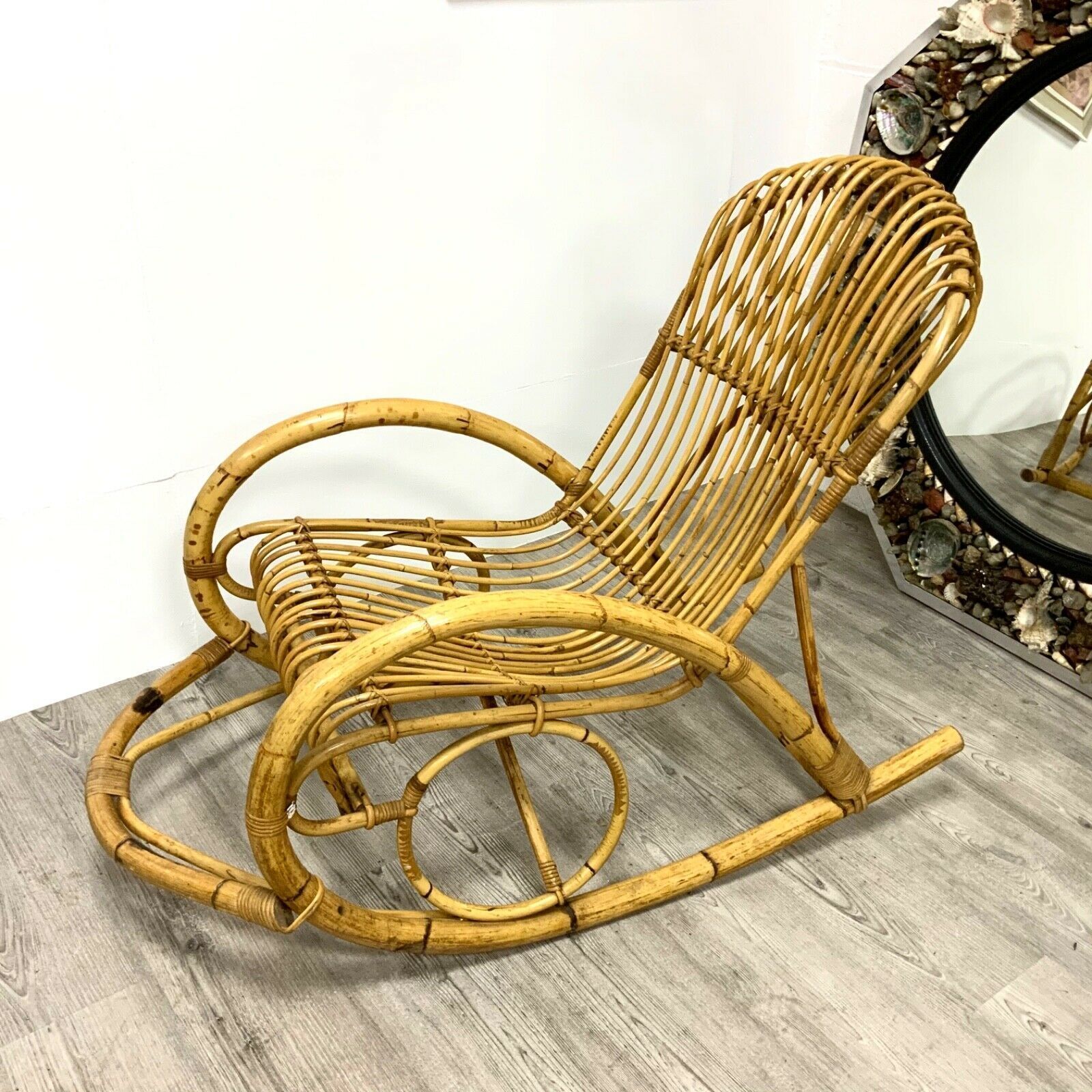 A Bamboo And Wicker Rocking Chair By Dirk Van Sliedregt For Rohe Noordwolde, 70s photo Furniture