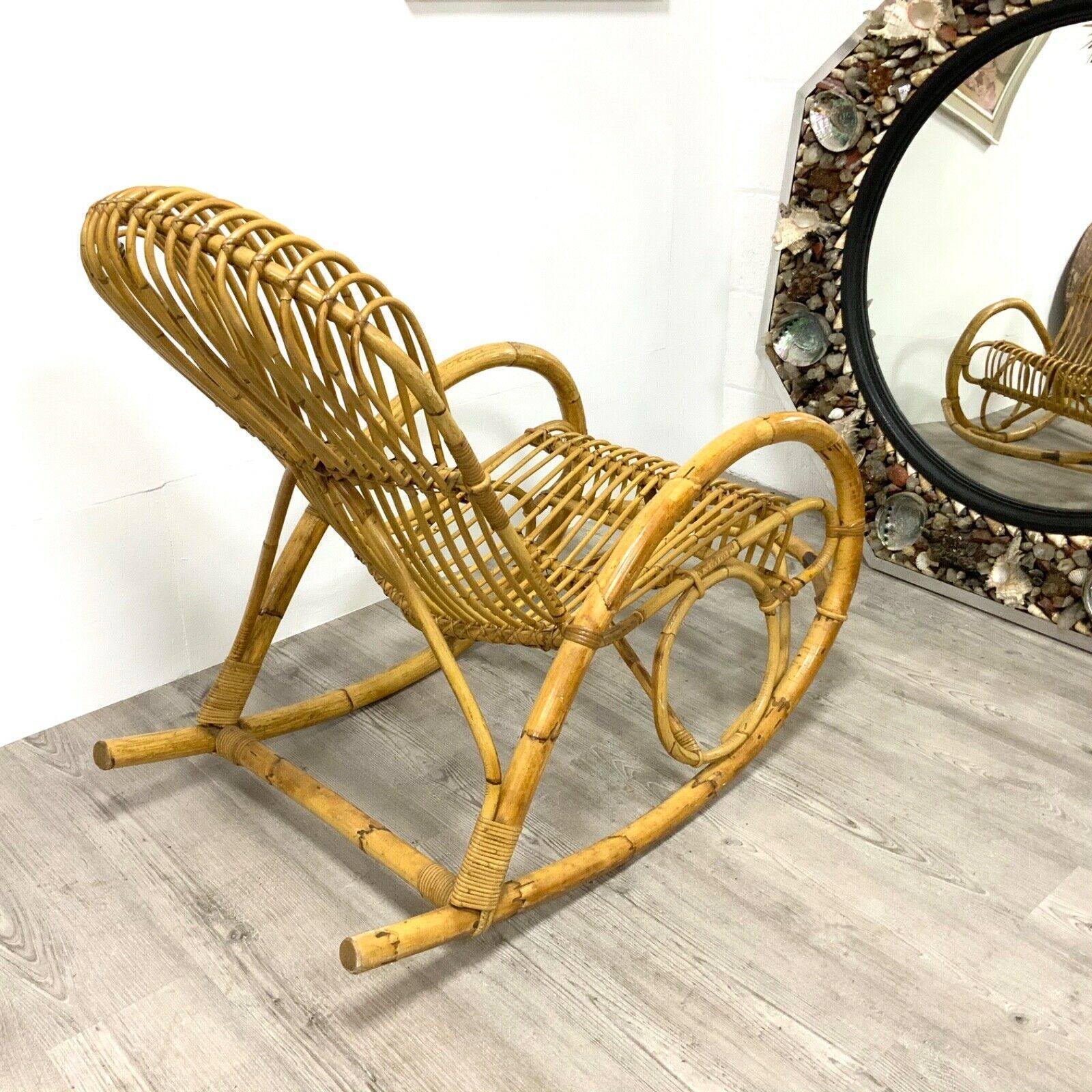 A Bamboo And Wicker Rocking Chair By Dirk Van Sliedregt For Rohe Noordwolde, 70s photo buy