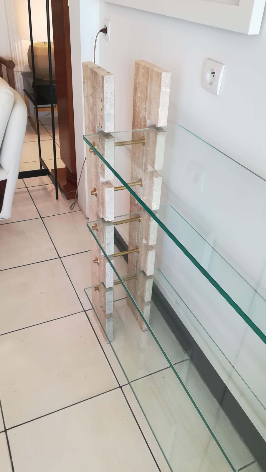 3562.0 Console Or Book Holder In Travertine And Glass, Circa 1970 photo