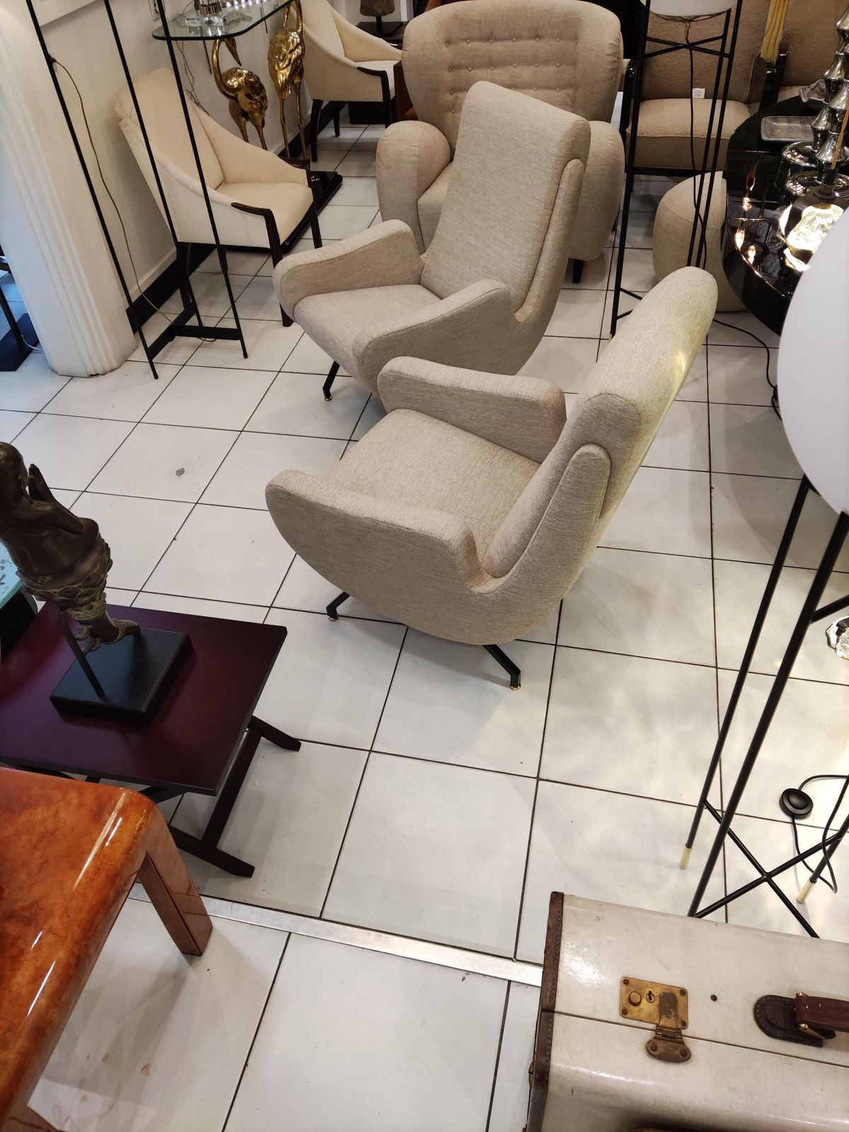 photo for sale Pair Of Italian Armchairs With Black Metal Feet
