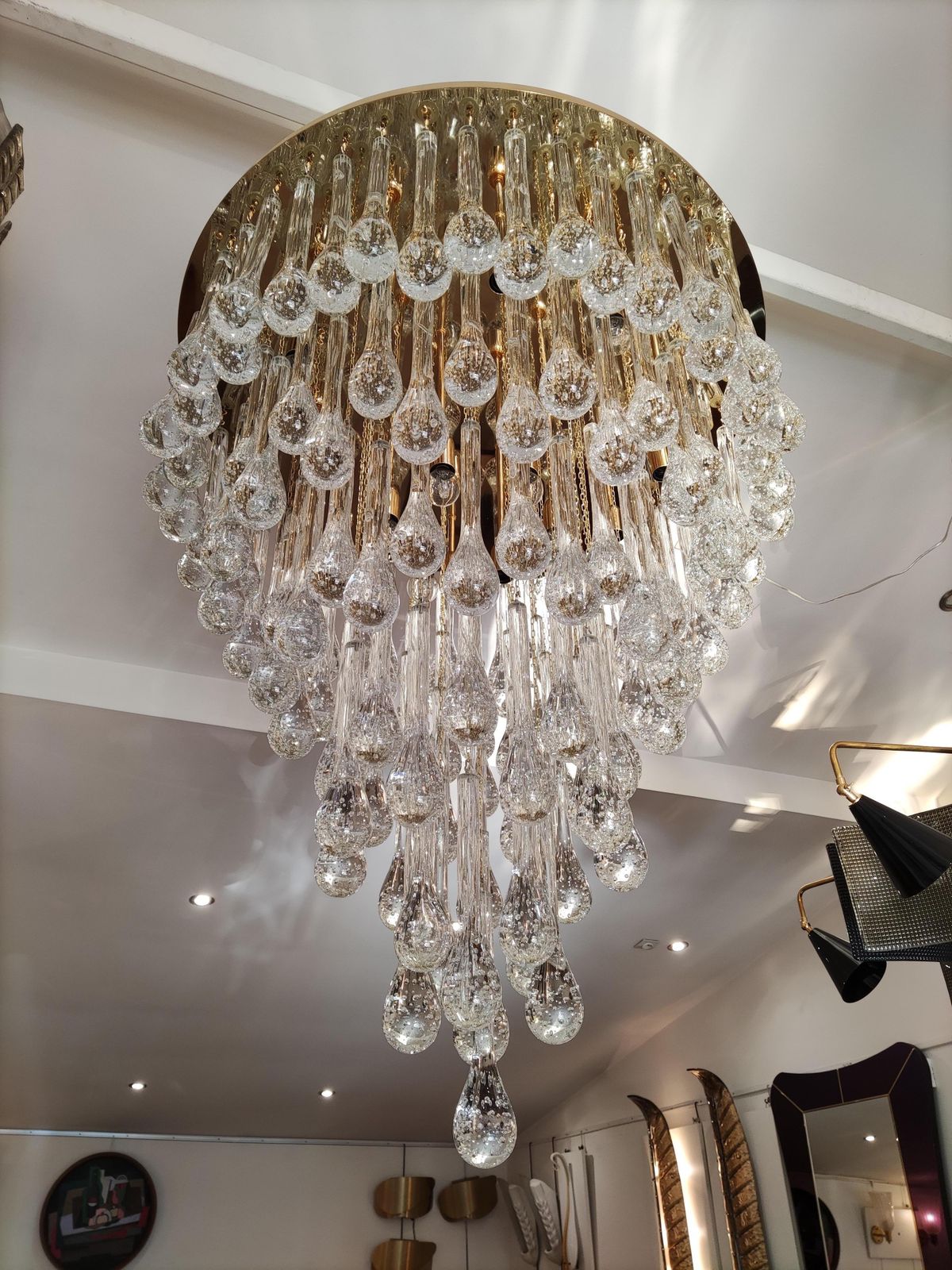 Murano Glass Chandelier Golden Brass And Crystal Drops photo 11703.0
