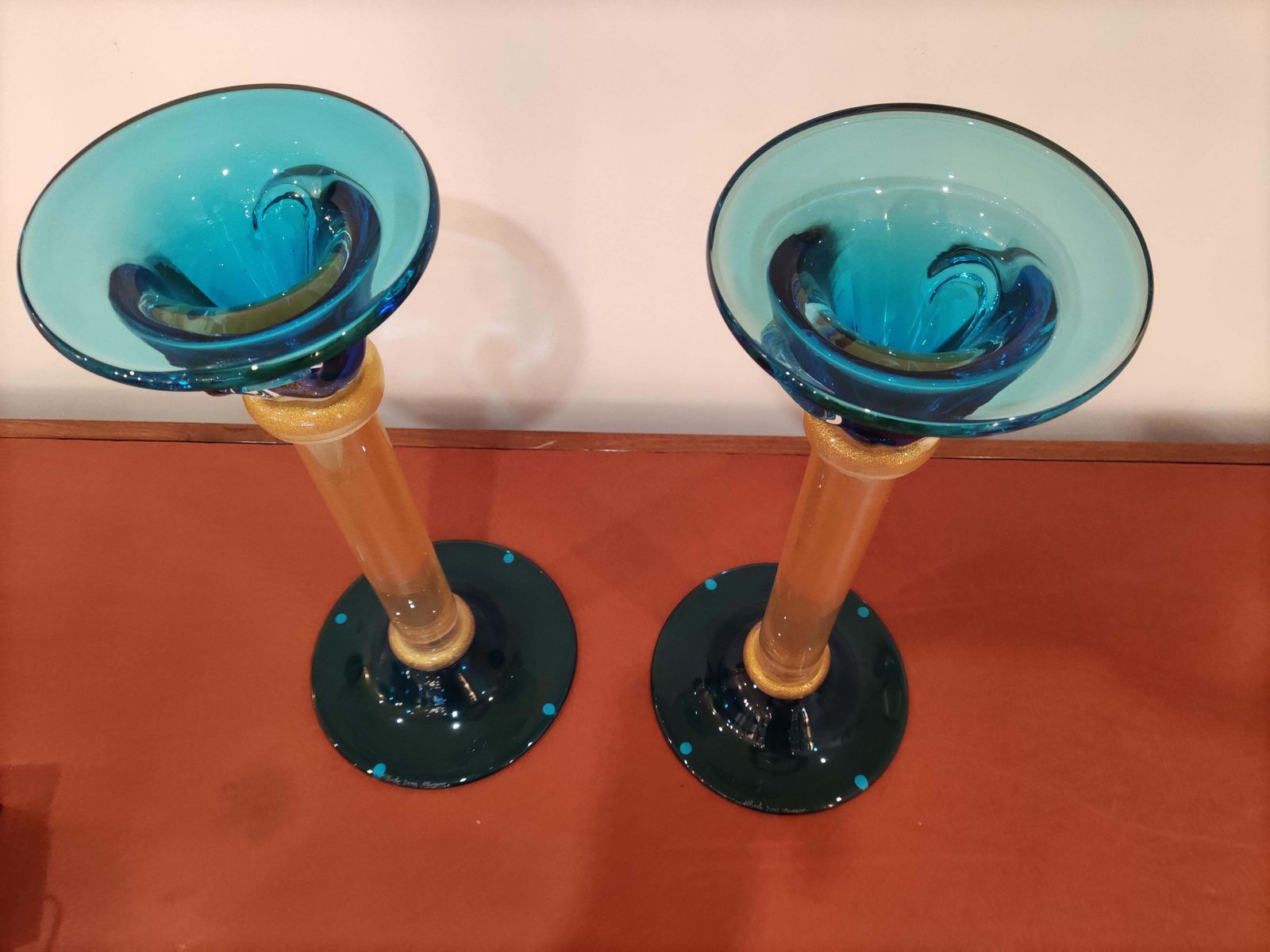 Murano Glass Pair Of Candlesticks By Alberto Donà photo vinterior