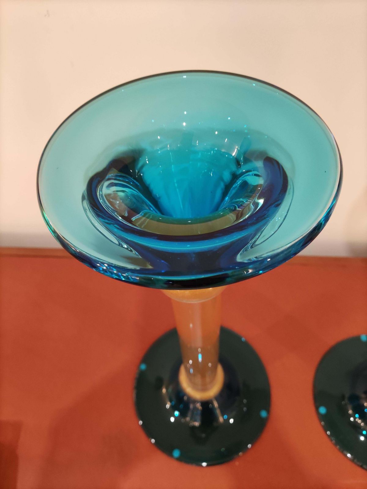 photo for sale Murano Glass Pair Of Candlesticks By Alberto Donà