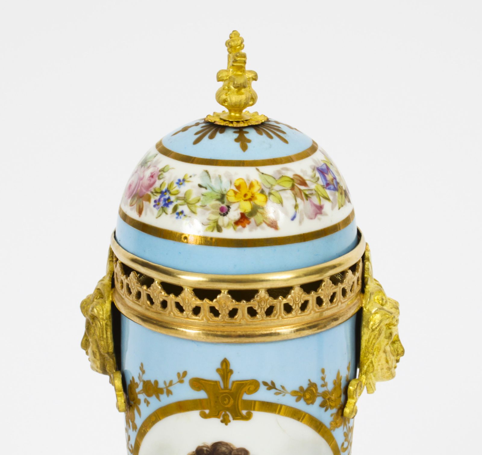 Antique Pair French Duck Egg Bleu Sevres Urns 19th C photo for sale