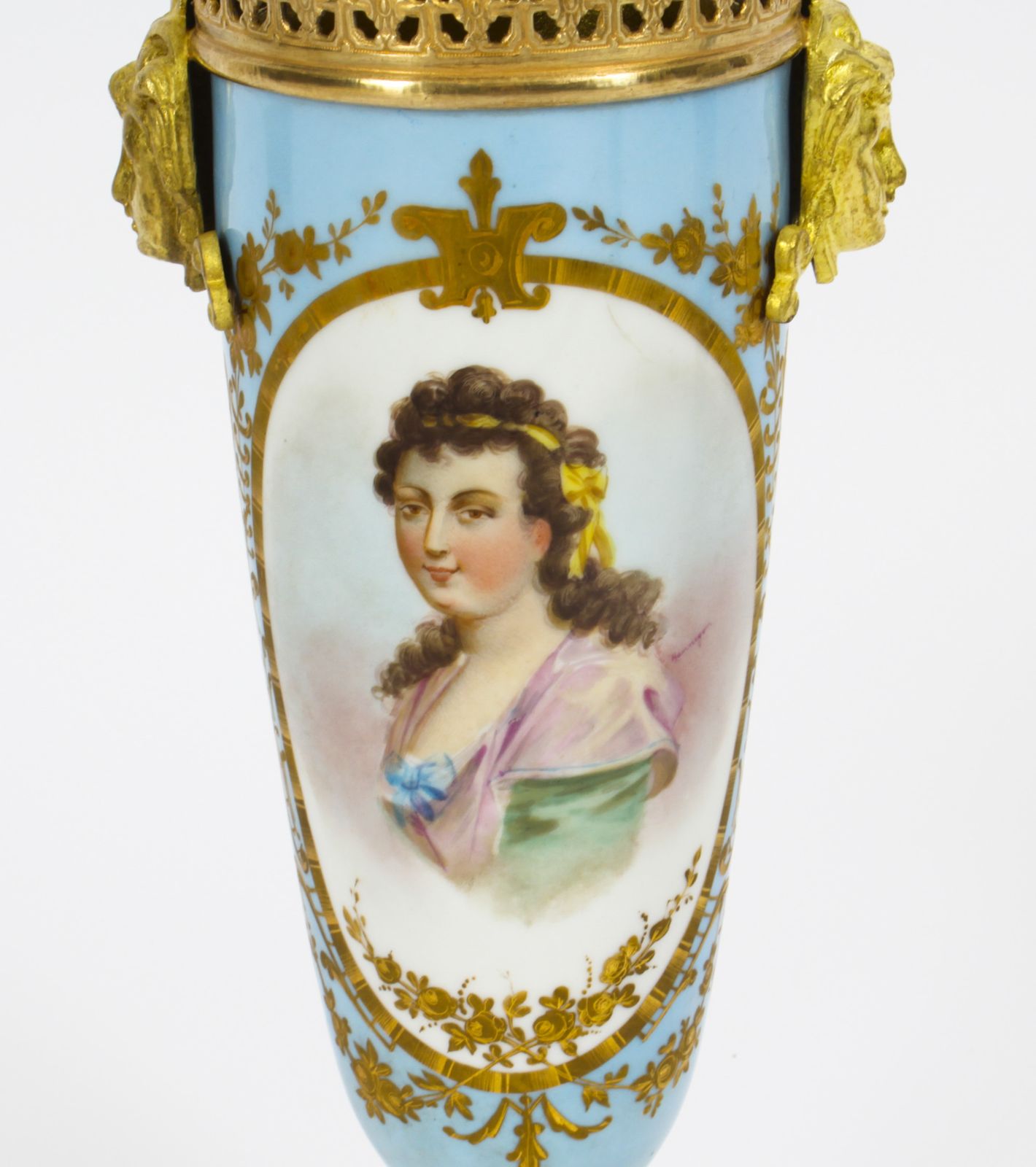 Antique Pair French Duck Egg Bleu Sevres Urns 19th C photo Home Decor