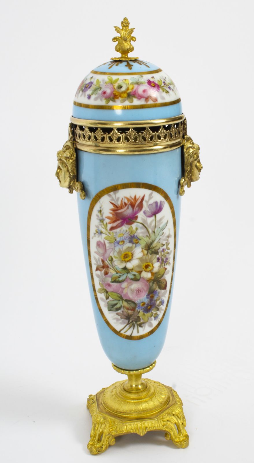 Antique Pair French Duck Egg Bleu Sevres Urns 19th C photo 1650.0