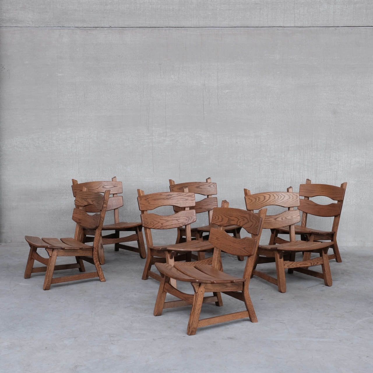 photo vintage Brutalist Mid Century Low Wooden Lounge Chairs (7)
