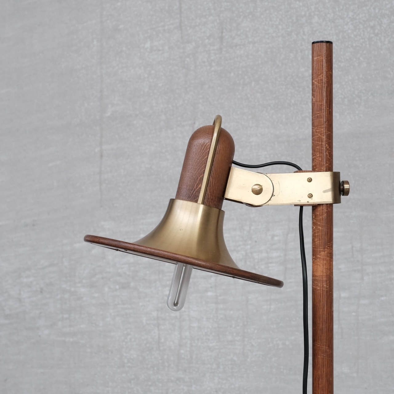 Brass And Teak Mid Century French Floor Lamp photo for sale