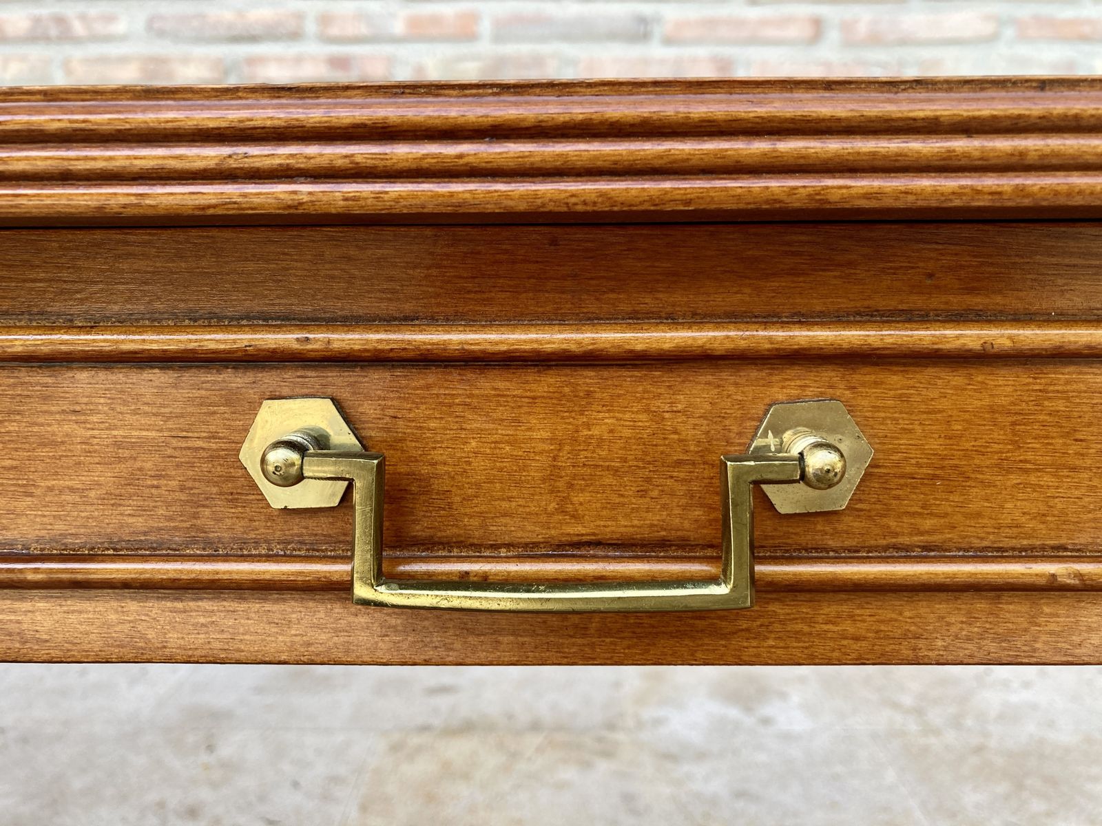 photo for sale Mid 20th Century Winged Console Table In Walnut With Claw Feet In Bronze, Two Drawers And Wheels