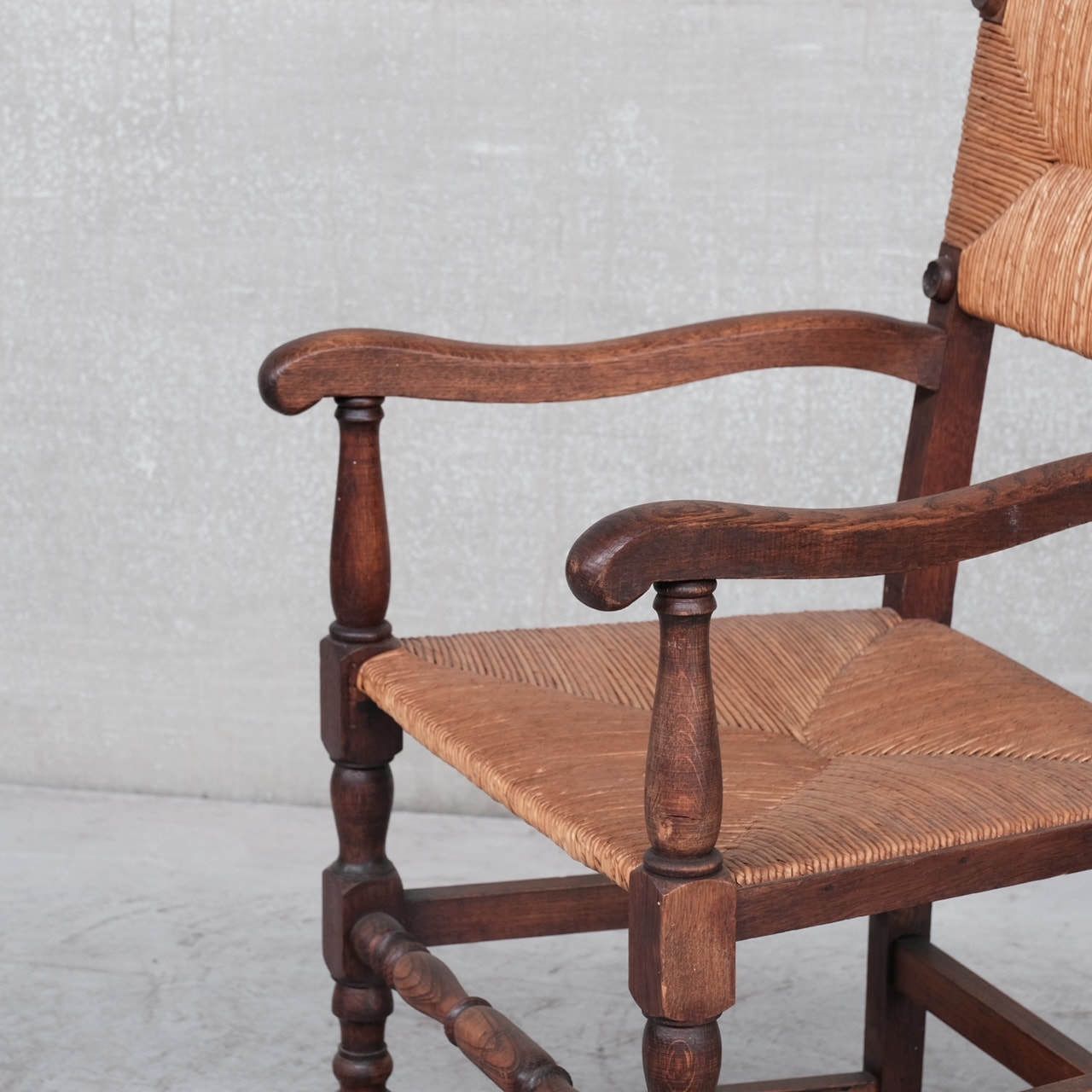 Pair Of Mid Century Oak And Rush French Armchairs photo 695.0