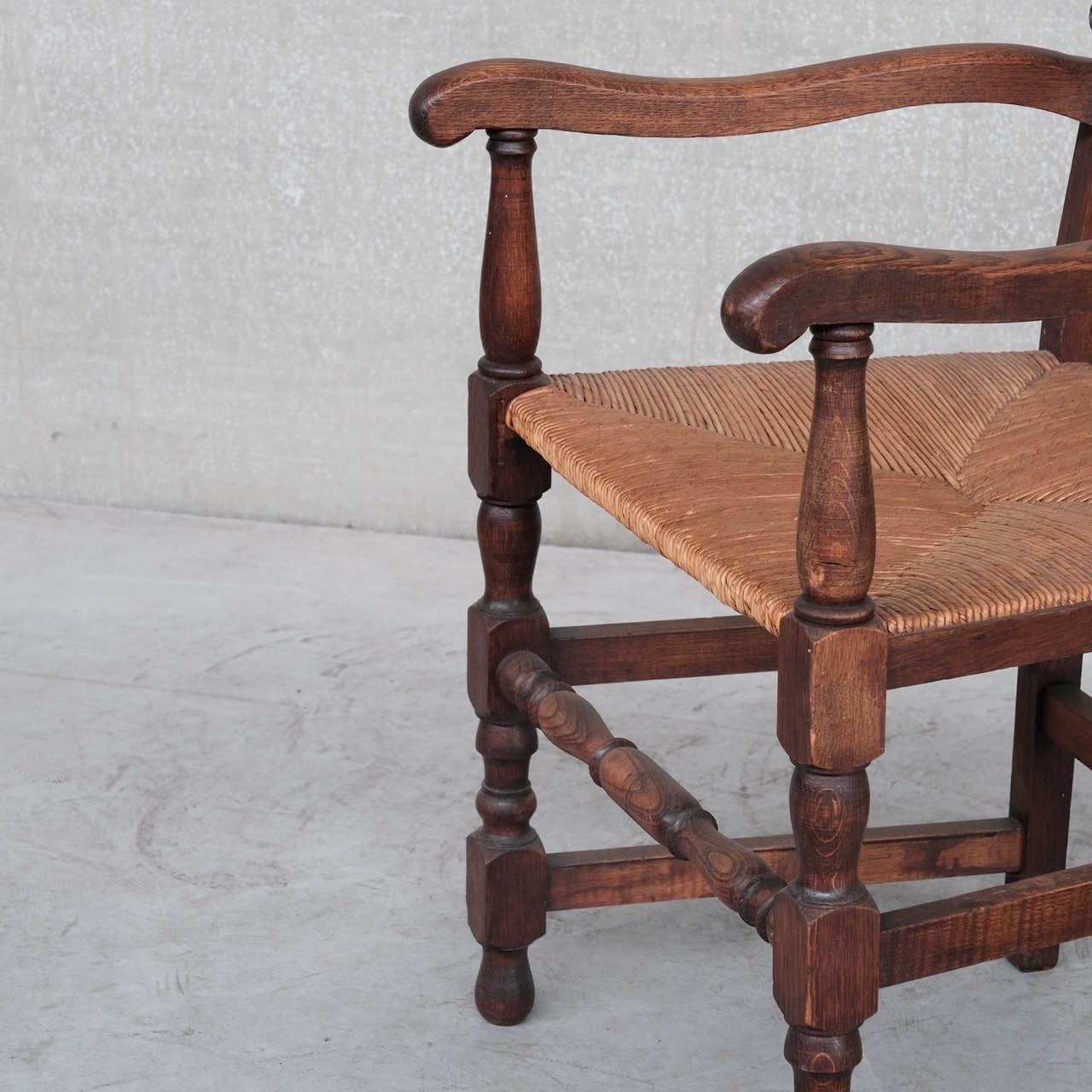 Pair Of Mid Century Oak And Rush French Armchairs photo buy