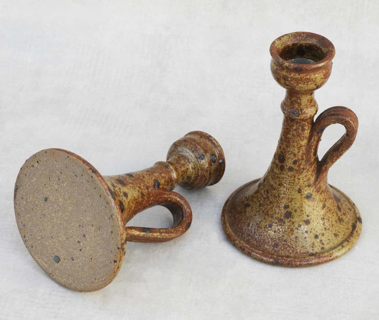 Pair Of Organic Ironstone Candle Holders 1960s French Studio Pottery photo buy