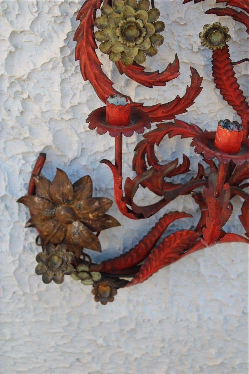 Large Decorative Floral Applique Of 1930 Italian In Red Lacquer With Flowers And photo vinterior