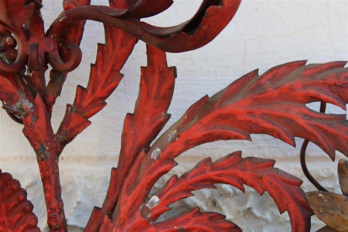 photo vinterior Large Decorative Floral Applique Of 1930 Italian In Red Lacquer With Flowers And