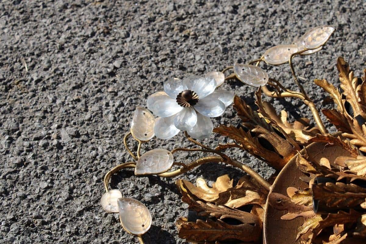 photo furniture Pair Of Round Ceiling Lights In Golden Metal And French Midcentury 1950s Crystal
