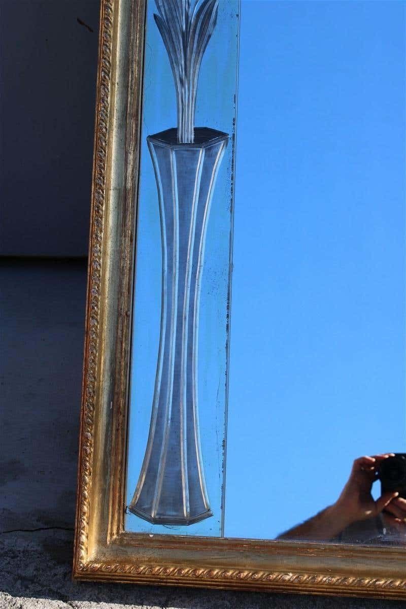 Decorative Mirror France 1930 With Engravings In Silver Floral Frame In Gold photo vinterior