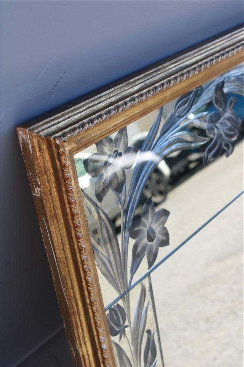 photo buy Decorative Mirror France 1930 With Engravings In Silver Floral Frame In Gold