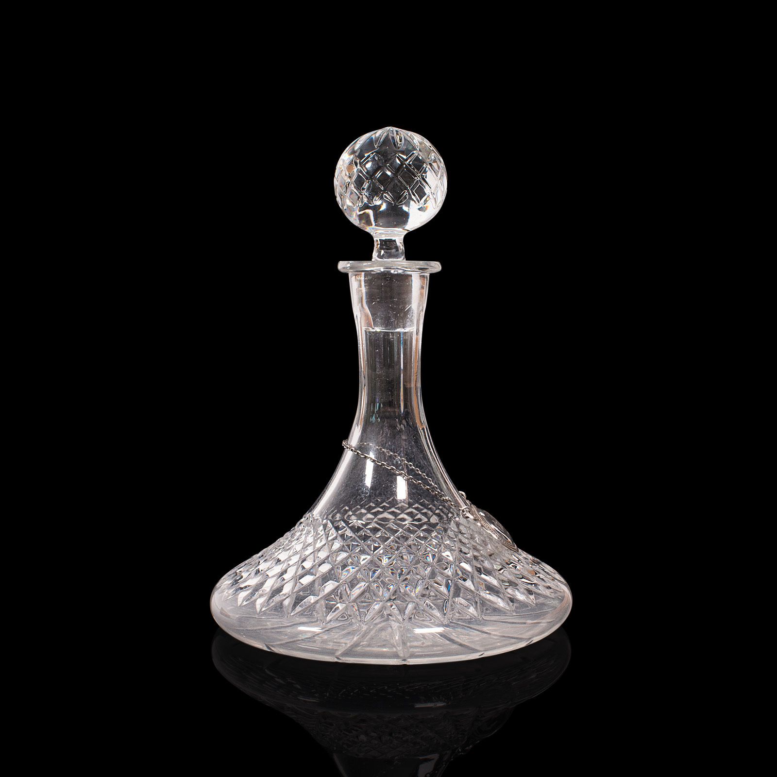 Pair Of Vintage Decanters, English Glass, Spirit Vessel, Silver Labels, Hallmark photo 795.0