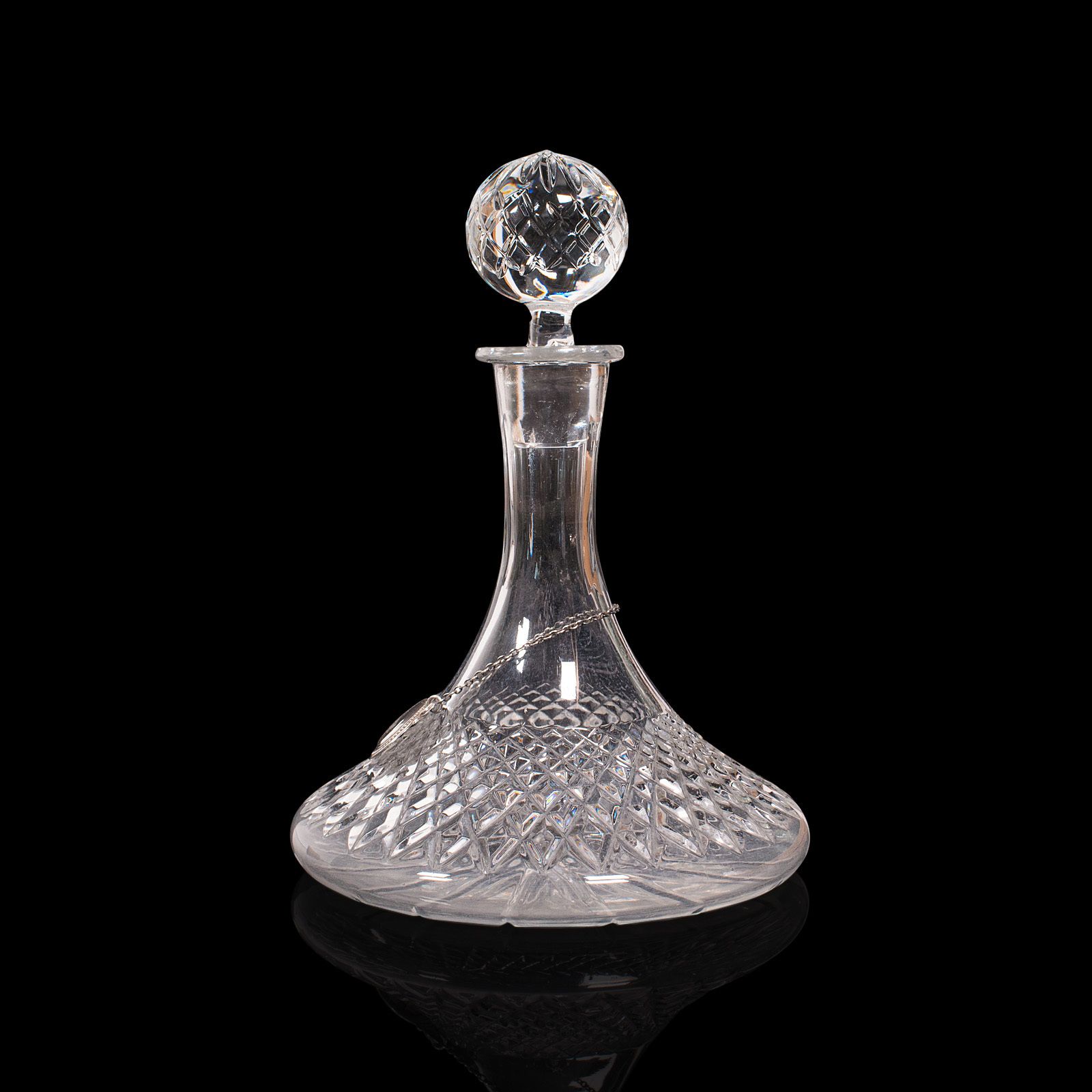Pair Of Vintage Decanters, English Glass, Spirit Vessel, Silver Labels, Hallmark photo vinterior