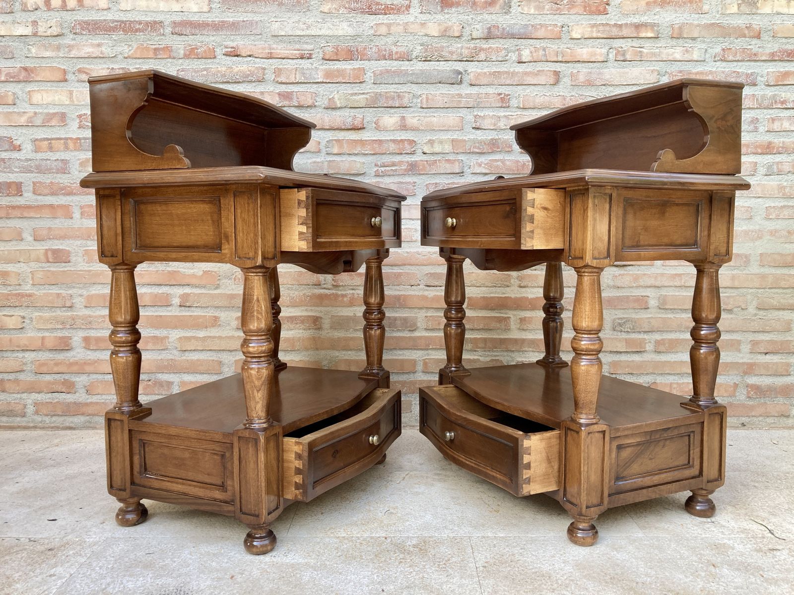 Pair Of Spanish Mid Century Wood Nightstands photo vintage