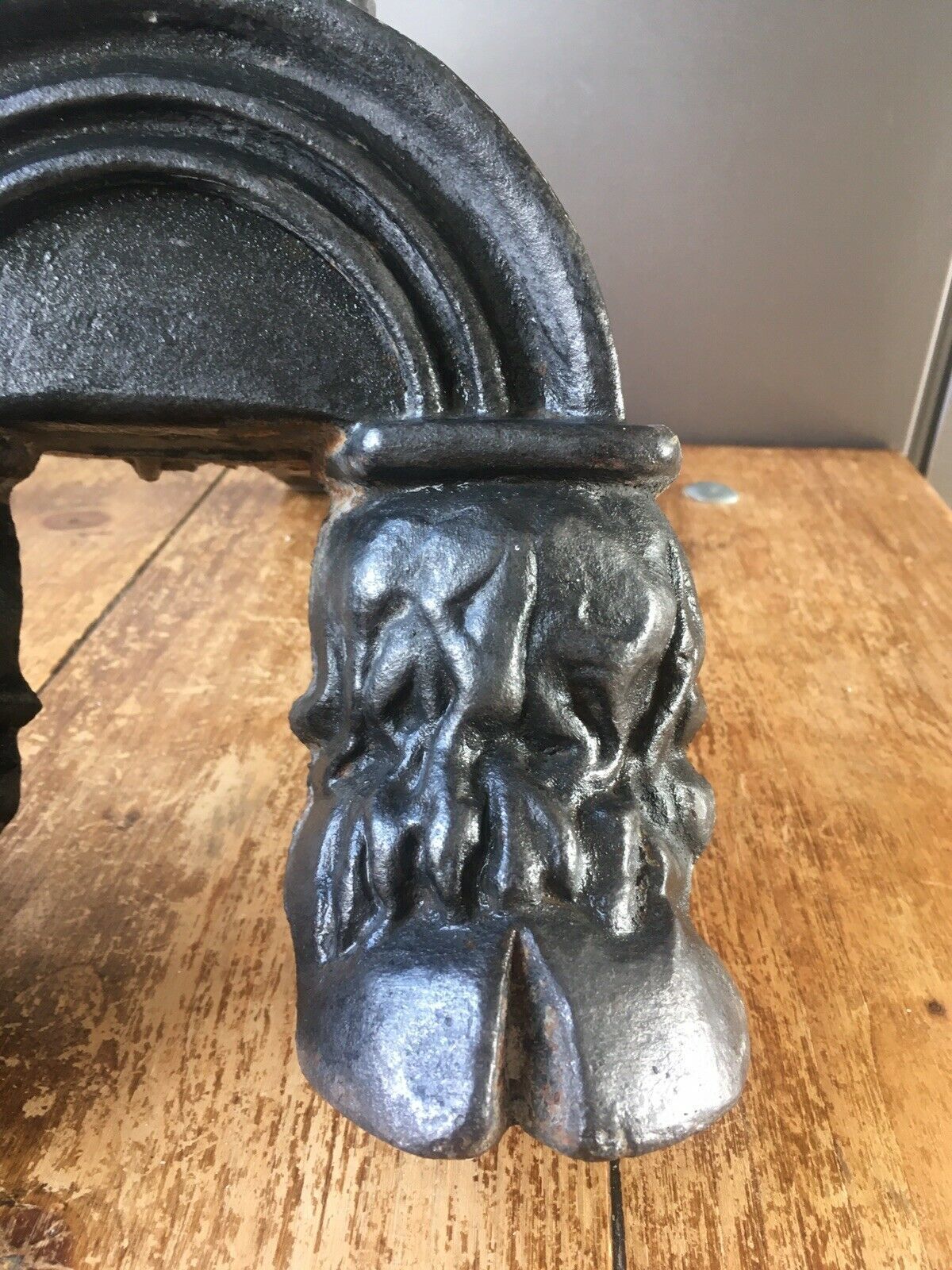 photo for sale Exceptional Antique Rams Head & Hoof Cast Iron Fireside Fire Dogs Andirons 50kg