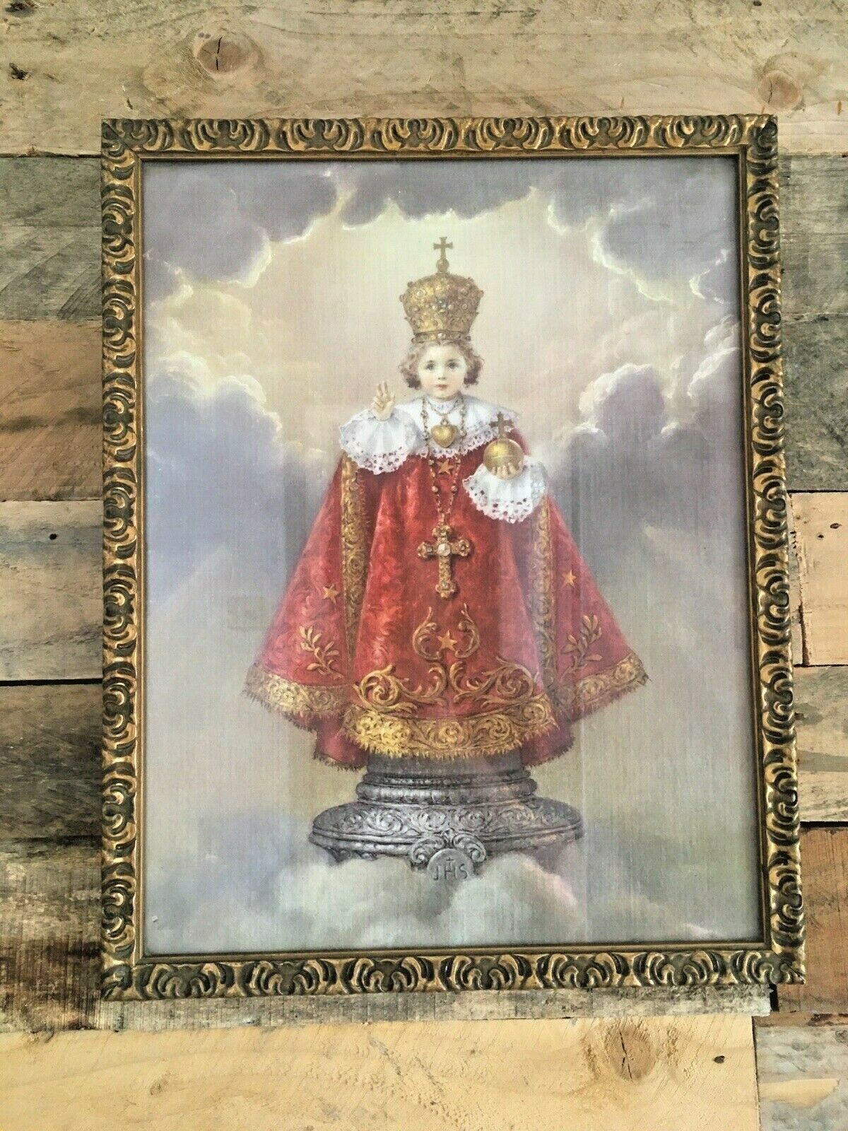 Antique Ecclesiastical Infant Jesus Of Prague Silk Print Religious Art Vintage