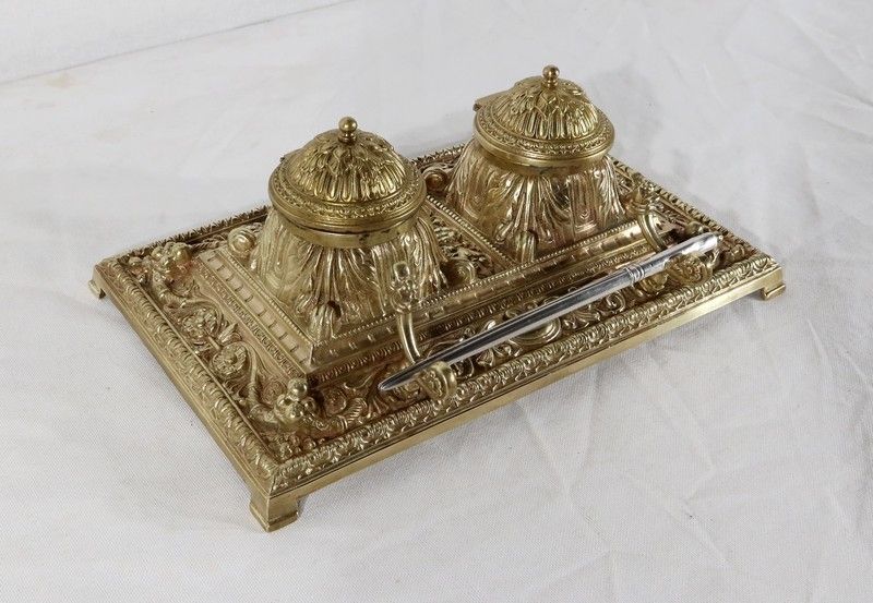 Inkwell In Gilded Bronze, In The Renaissance Style   Late 19th Century photo furniture