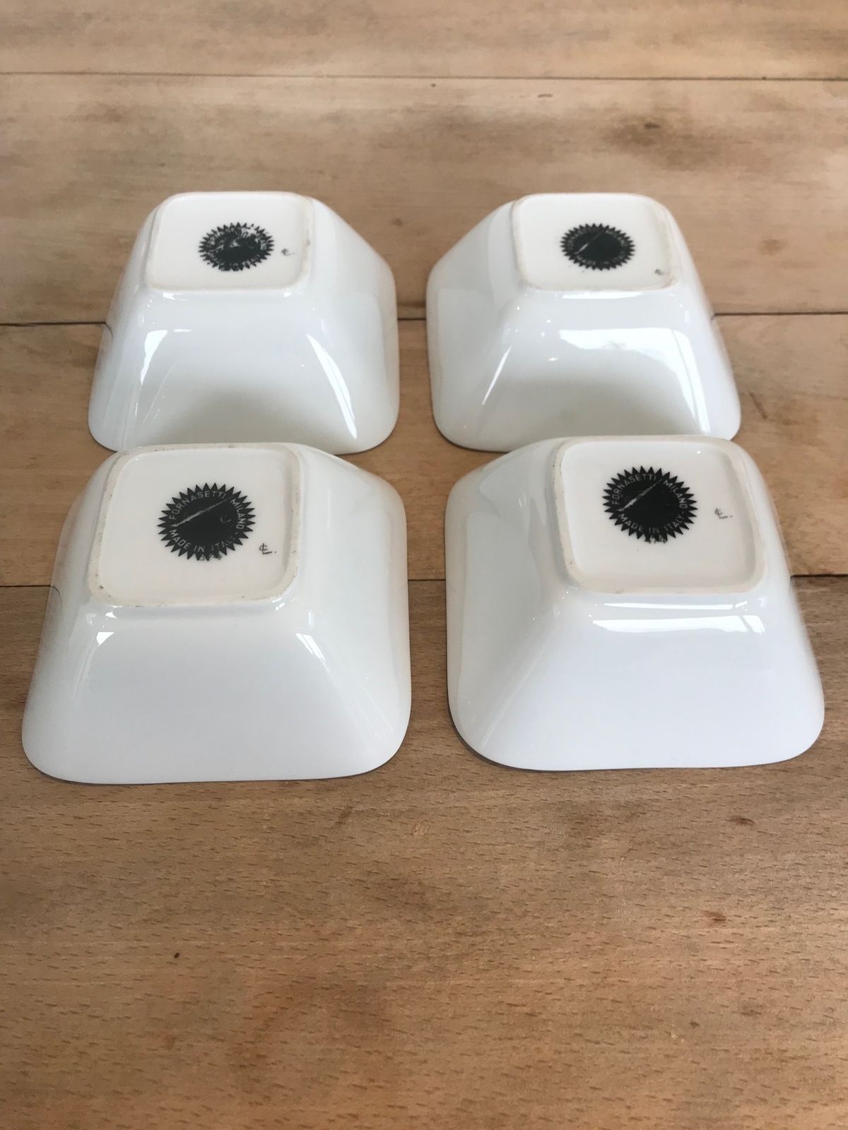 Super Rare Set Of Four Mid Century Modern Piero Fornasetti Botanica Pratica Porcelain Square Hors D'oeuvres Bowls Or Dishes photo vintage
