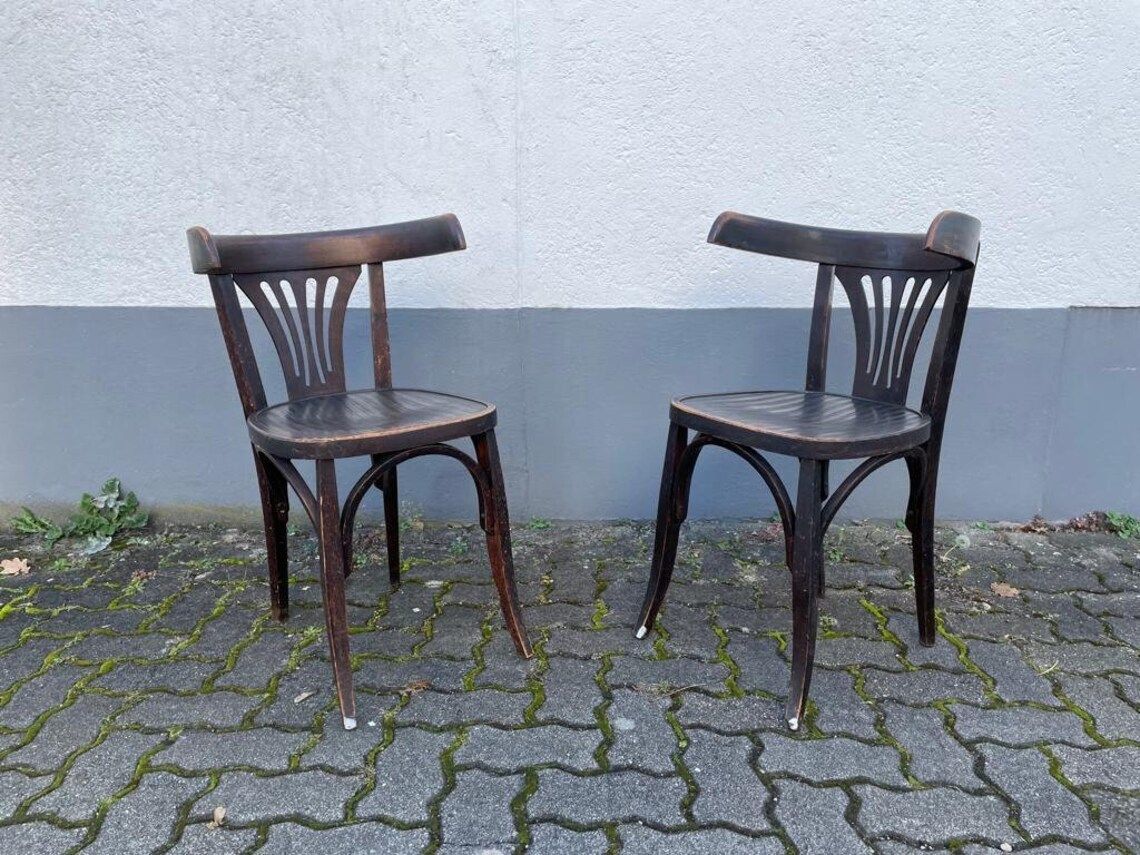 Italian Worn Bentwood Pair Of Chairs, 1950s, Italy