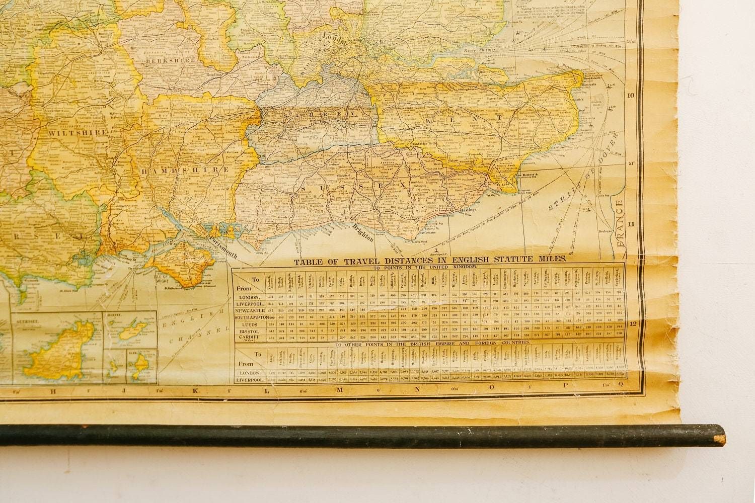 Original Vintage Antique Geographical Educational School Wall Chart Scarborough's Map Of England And Wales photo buy