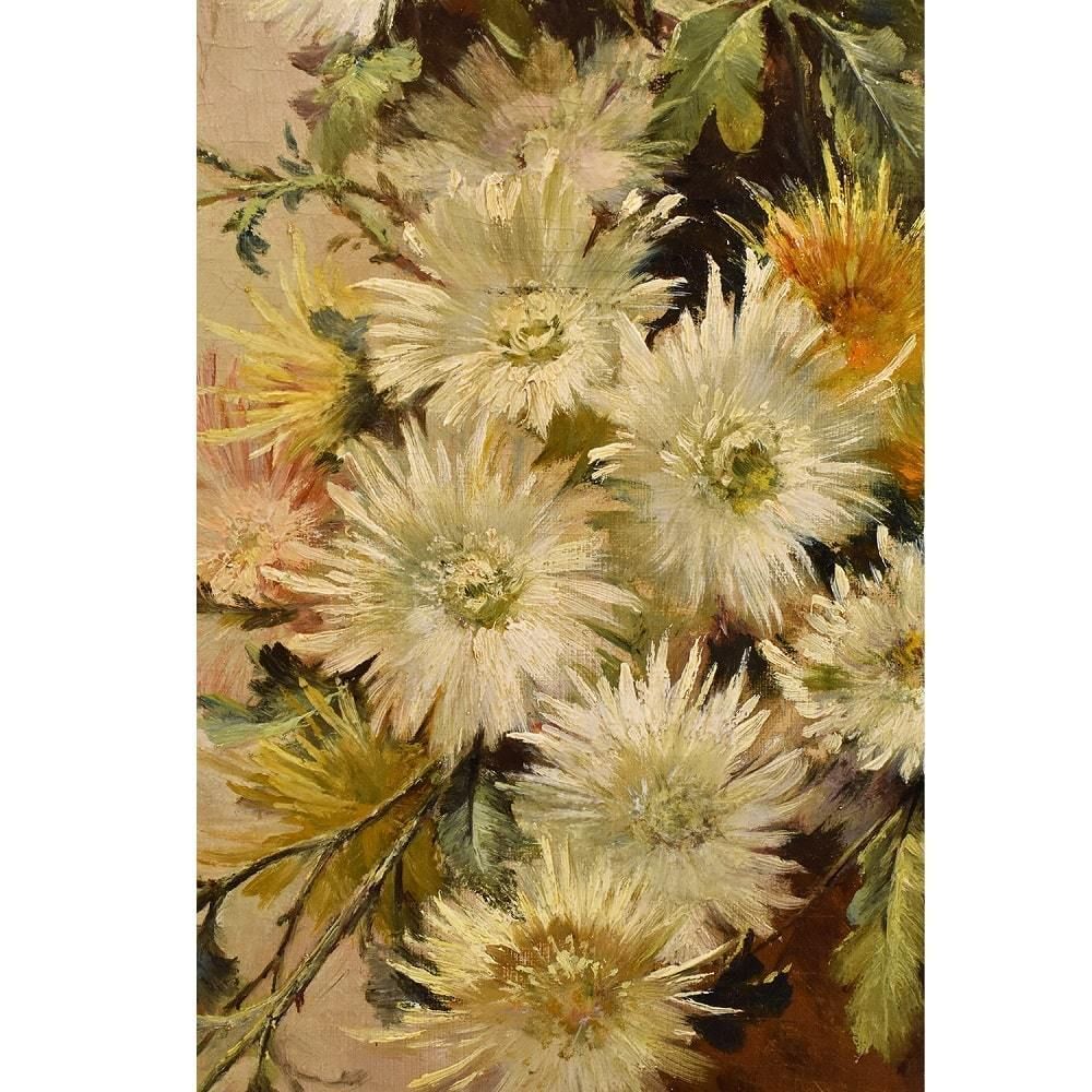 Antique Flower Painting, Dahlias, Still Life, Oil On Canvas, 19th Century. (Qf382) photo vinterior