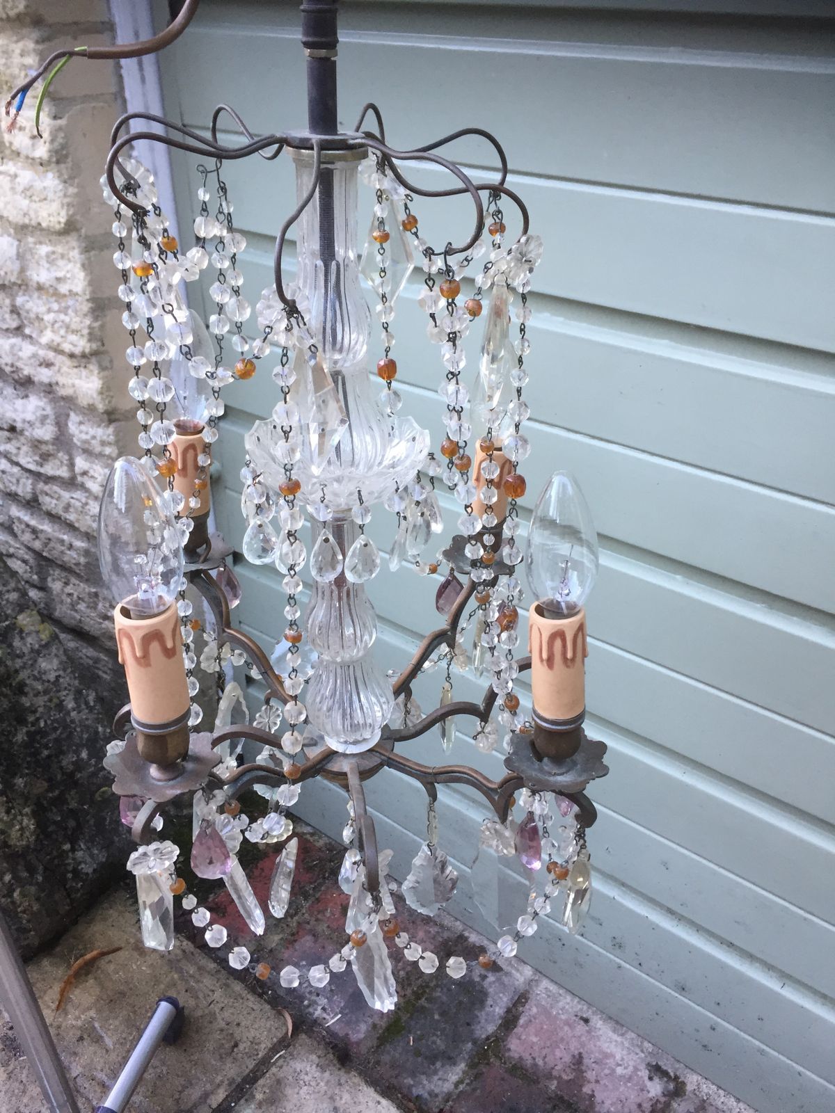 19th Century French Four Branch Glass Chandelier photo Lighting