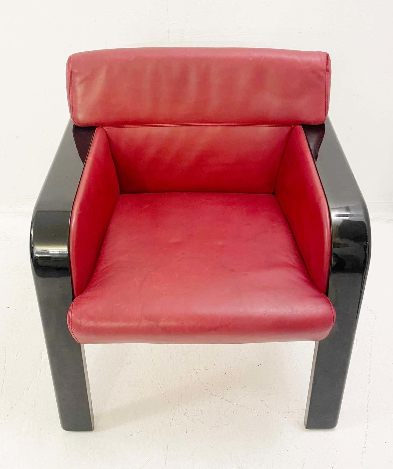 Pair Of Mid Century Red Leather Armchairs By Claudio Salocchi, Italy, 1970s photo Furniture