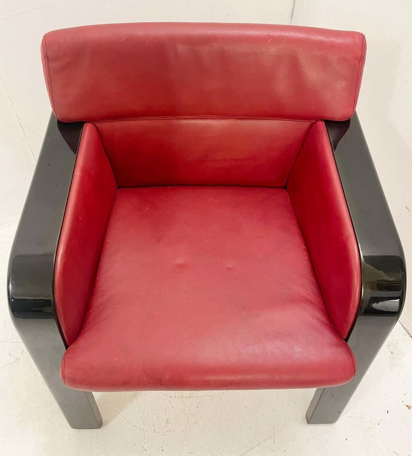 Pair Of Mid Century Red Leather Armchairs By Claudio Salocchi, Italy, 1970s photo buy