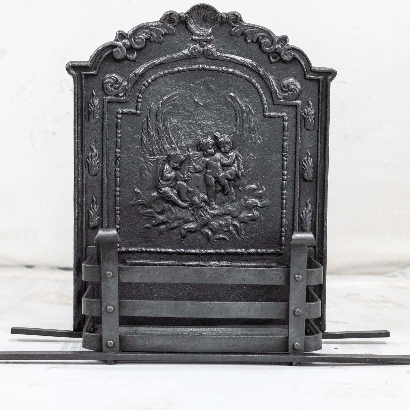 Antique Ornate Fire Basket Grate & Andiron Set photo vintage