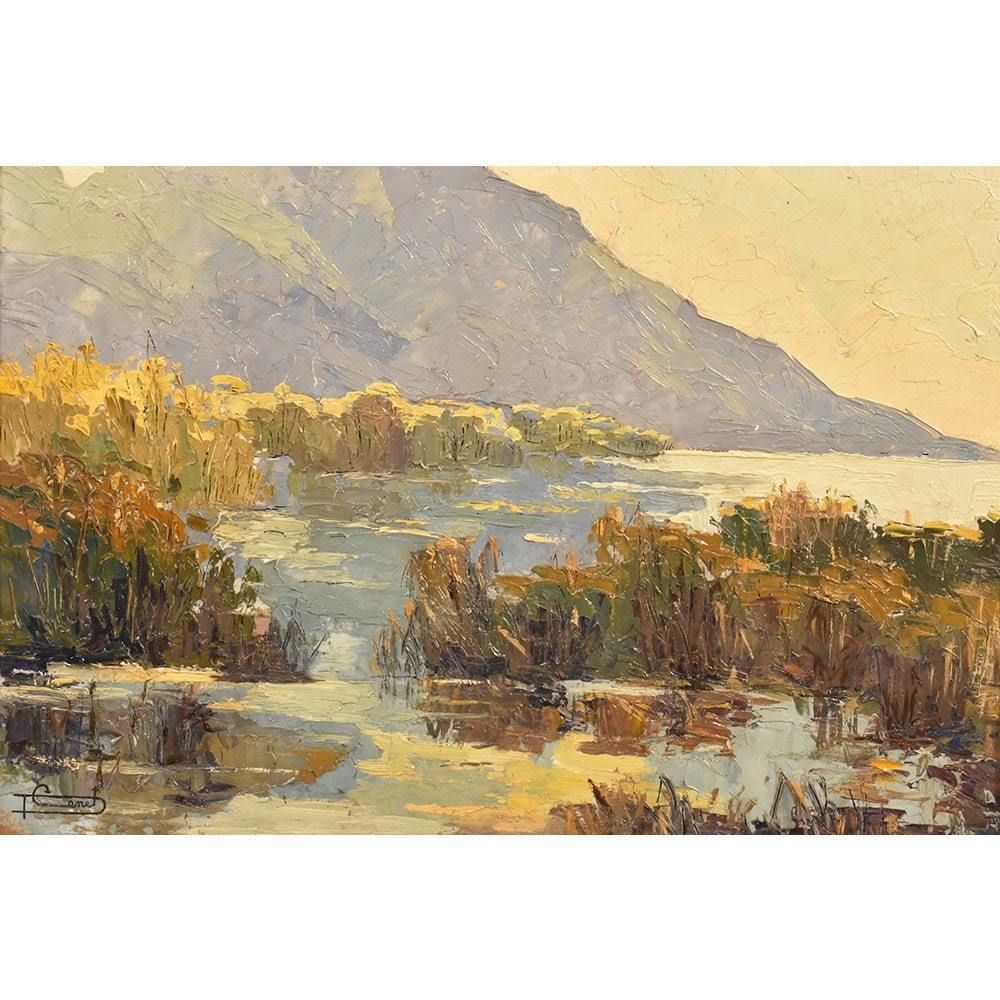 Landscape Oil Painting, Art Deco, Early 20th Century. (Qp 383) photo furniture