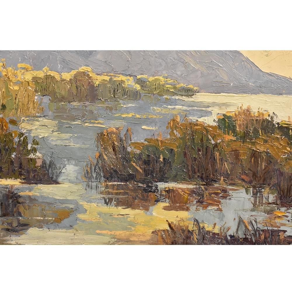 Landscape Oil Painting, Art Deco, Early 20th Century. (Qp 383) photo vinterior
