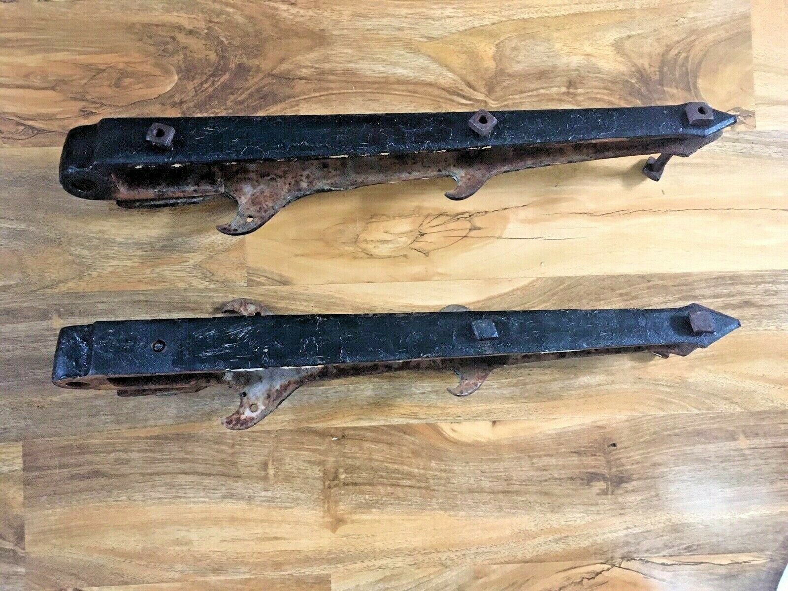 Huge Pair Of 2ft Antique Iron Art Nouveau Barn Door / Gate Strap Hinge Brackets photo for sale