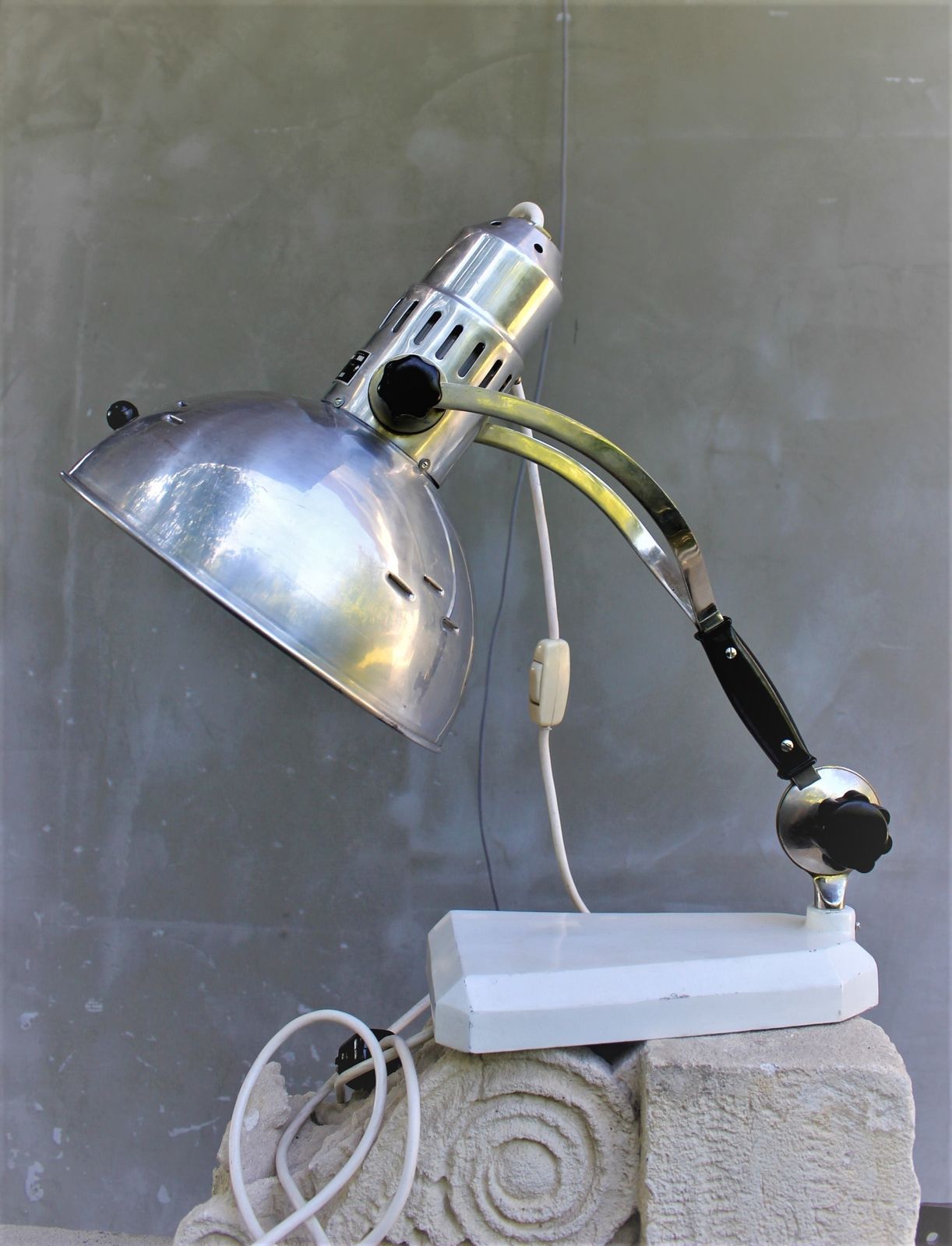 175.0 Industrial Table Lamp 70s Light Factory Design Nickel And Steel photo