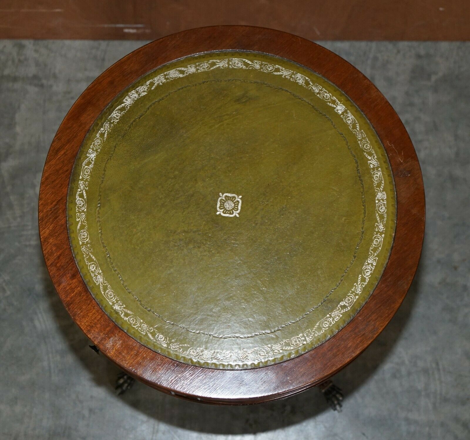 Lovely Regency Vintage Mahogany & Green Leather Twin Drawer Side End Table photo for sale