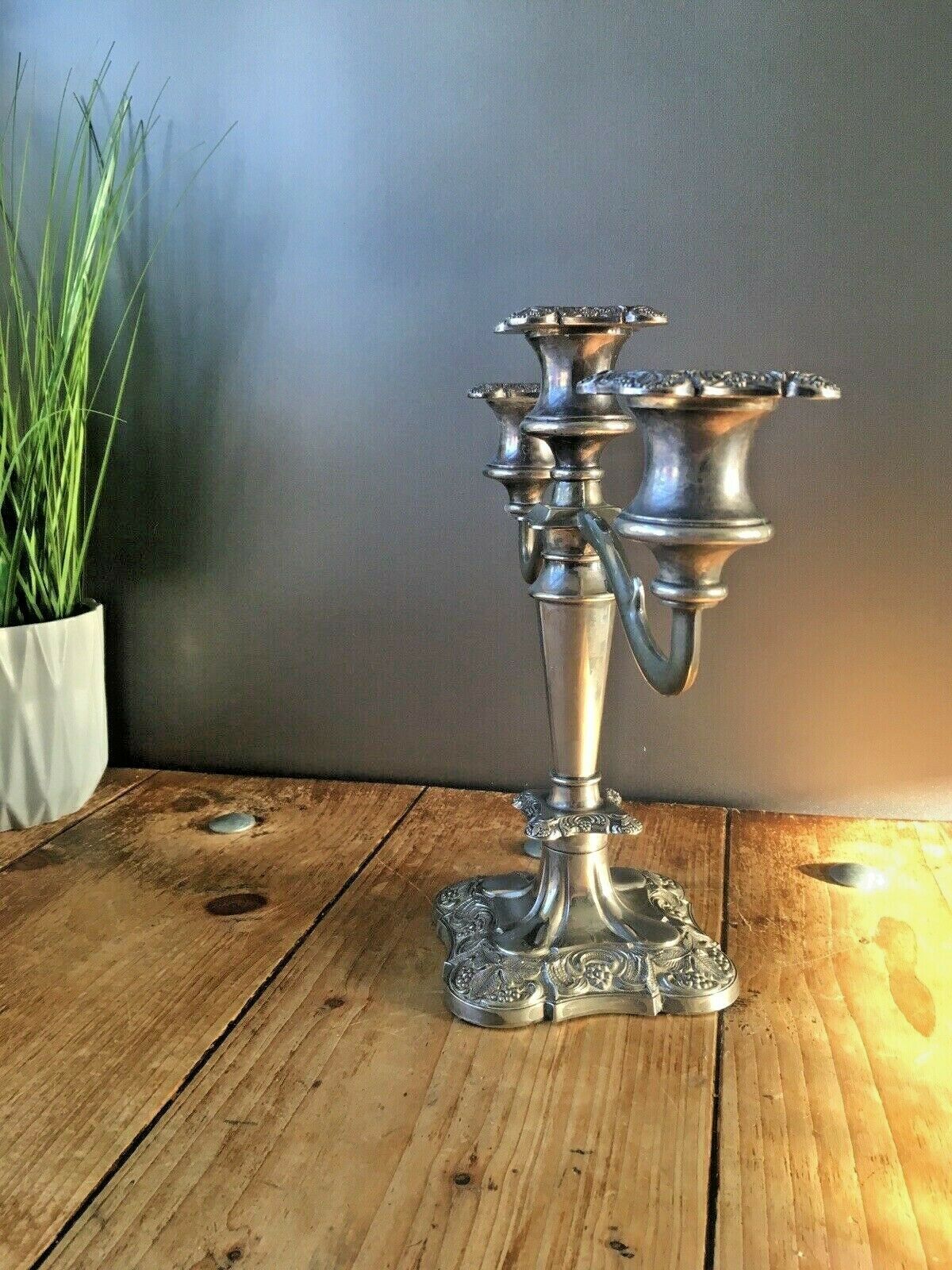 Quality English Silver Plated Leaf And Berry 3 Branch Candle Holder Candelabrum photo 55.0