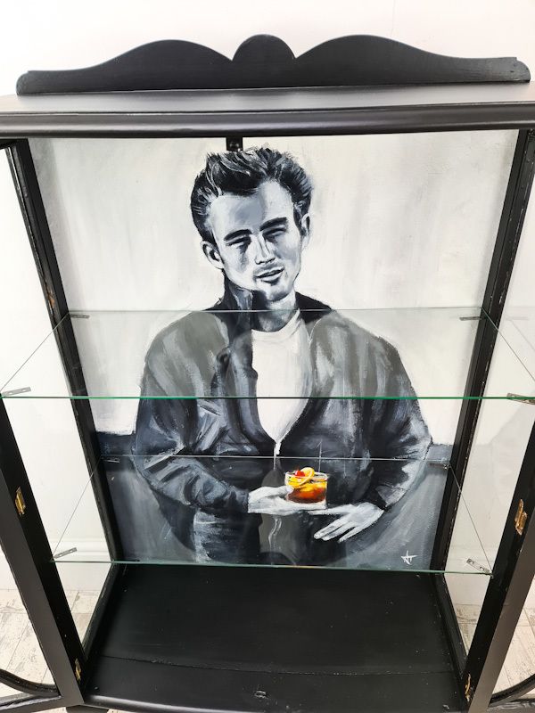 Vintage Black Cocktail Cabinet, James Martin Original Artwork photo vintage
