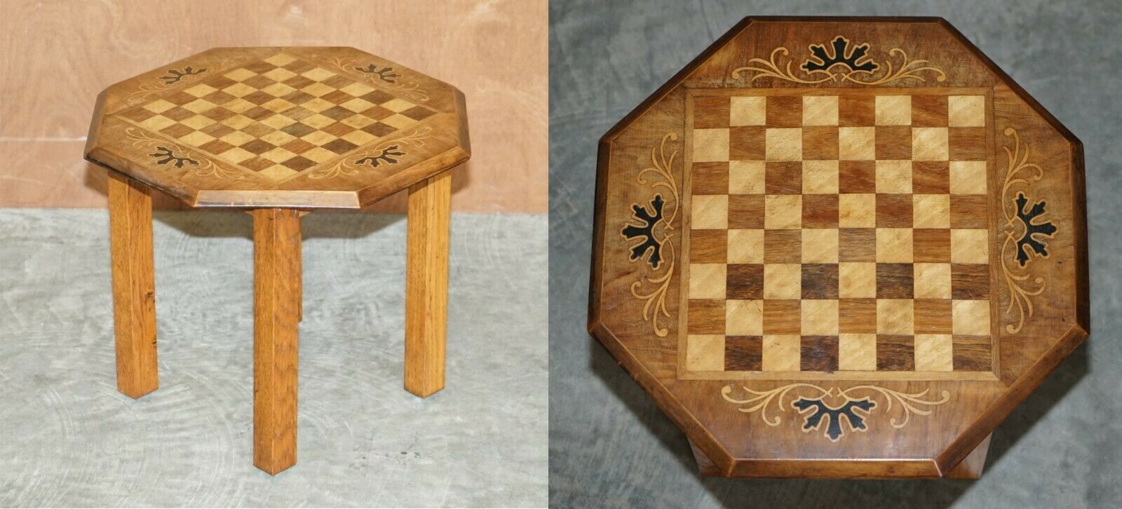Vintage Mahogany Satinwood & Walnut Chess Games Table Ideal As A Side End Piece