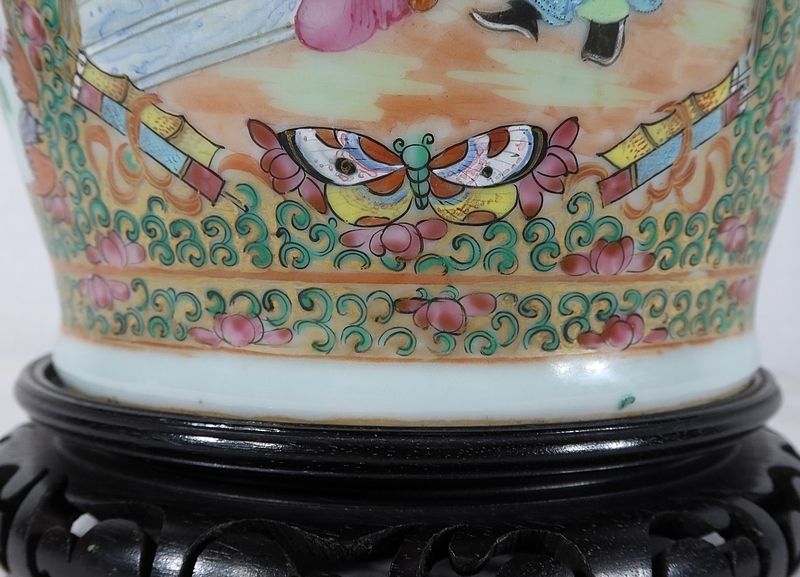 photo buy Canton Porcelain Vase On Wooden Base, China, 19th Century