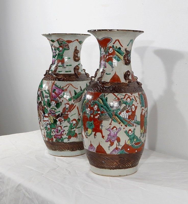 Pair Of Nanking Porcelain Vases, China   Late 19th Century photo for sale