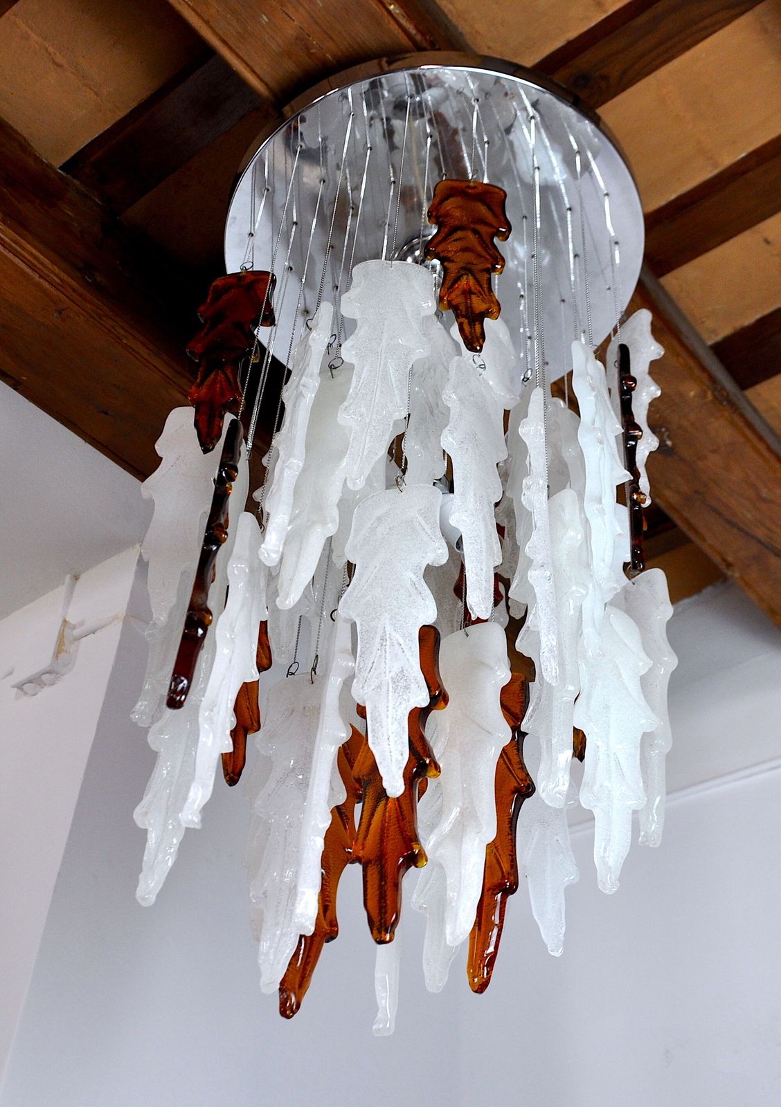 Two Tone Waterfall Chandelier Poliarte By Albano Poli Murano 1970 Italy photo furniture
