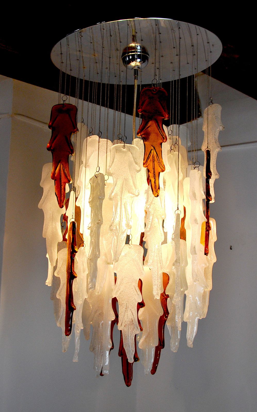 Two Tone Waterfall Chandelier Poliarte By Albano Poli Murano 1970 Italy photo 3522.0