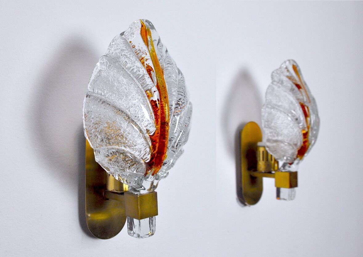 Pair Of Leaf Wall Lamps By Carl Fagerlund Murano Glass Germany 1970 photo for sale