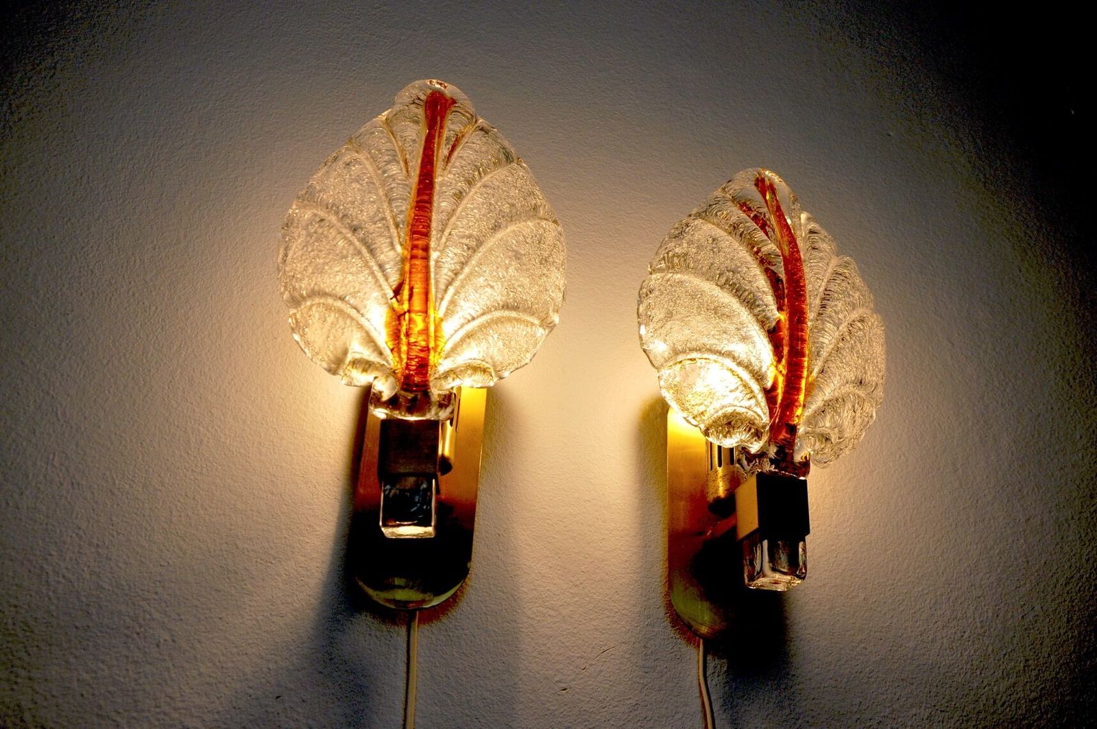 Pair Of Leaf Wall Lamps By Carl Fagerlund Murano Glass Germany 1970 photo vinterior