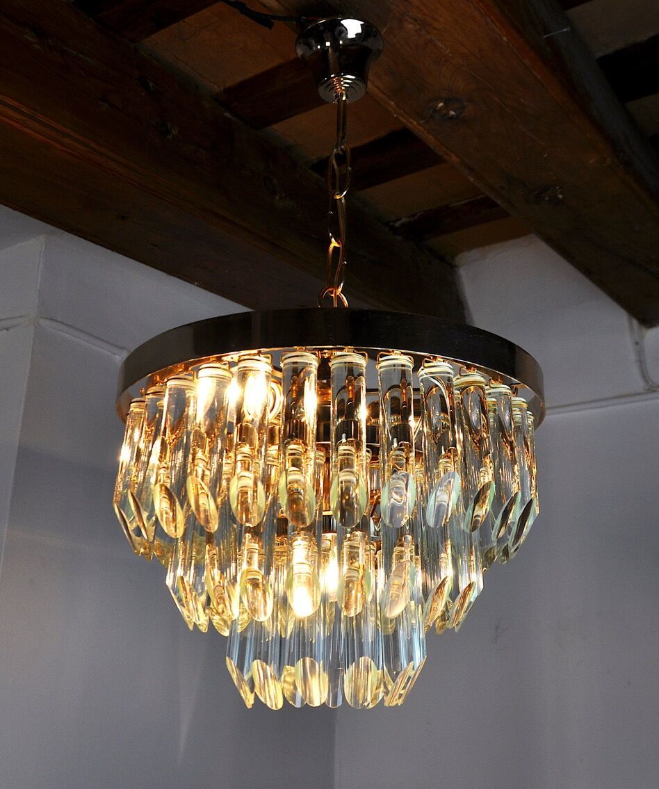 Venini Glass Chandelier 3 Levels Italy 1970 photo Lighting